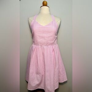 Peach Love Halter Bow Back Gingham Pink Dress Size Medium